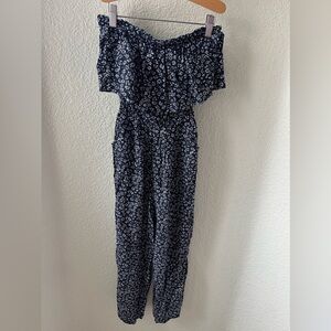 Hollister Strapless Floral Wide Leg Jumpsuit with Pockets Size XS